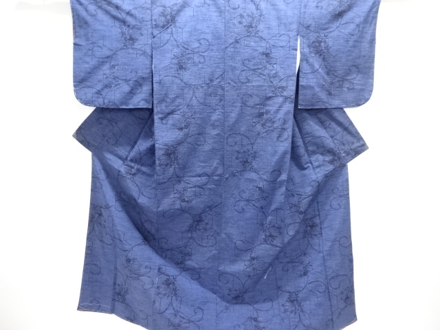 JAPANESE KIMONO / UNUSED TSUMUGI / WOVEN ARABESQUE FLOWER 